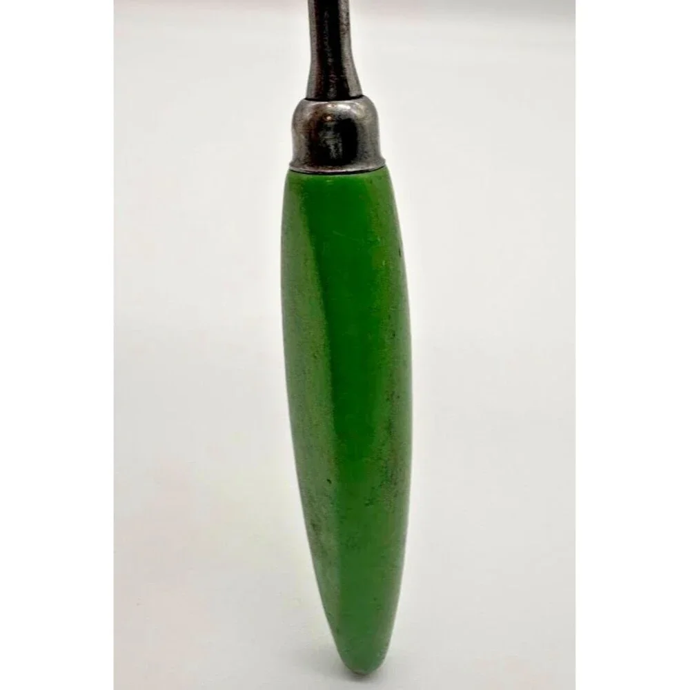 Vintage A&J USA 3 Tine Kitchen Fork Green Wood Handle Meat BBQ Cooking Utensil